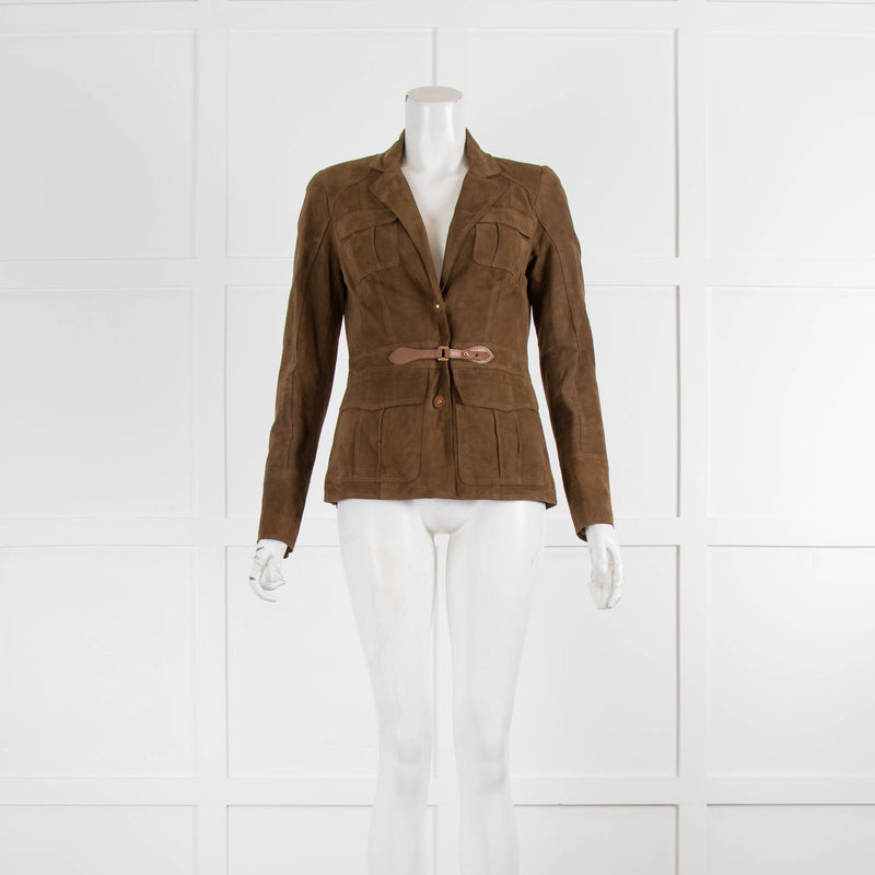 Desa Khaki Suede Leather Buckle Detail Jacket