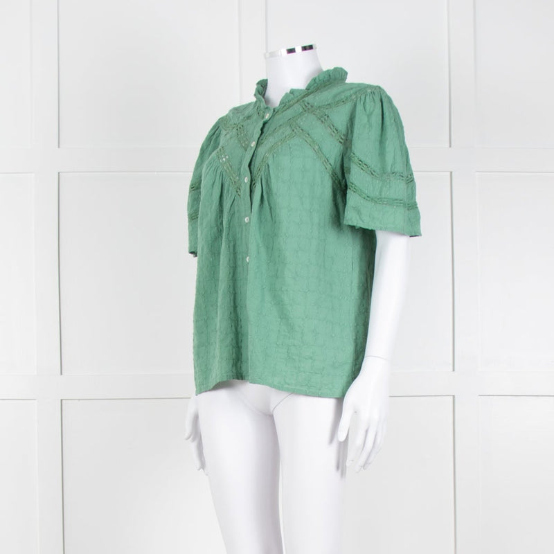 BA&SH Green Textured Short Sleeve Top