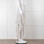 LoveShackFancy Cream Blue Floral Layered Skirt