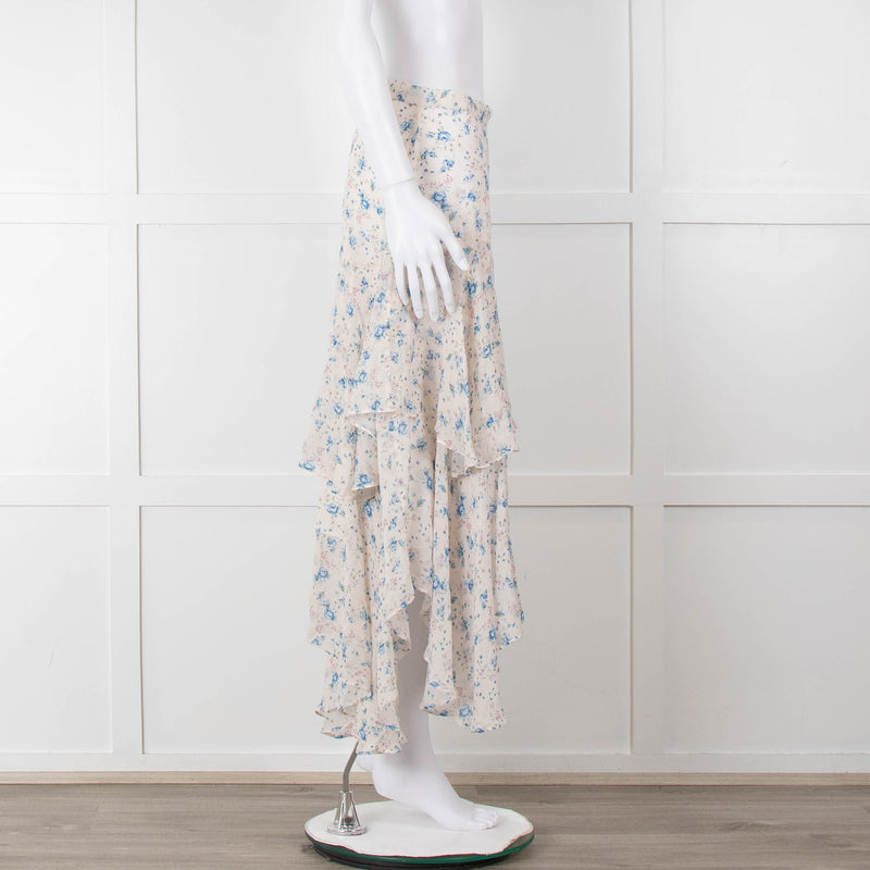 LoveShackFancy Cream Blue Floral Layered Skirt
