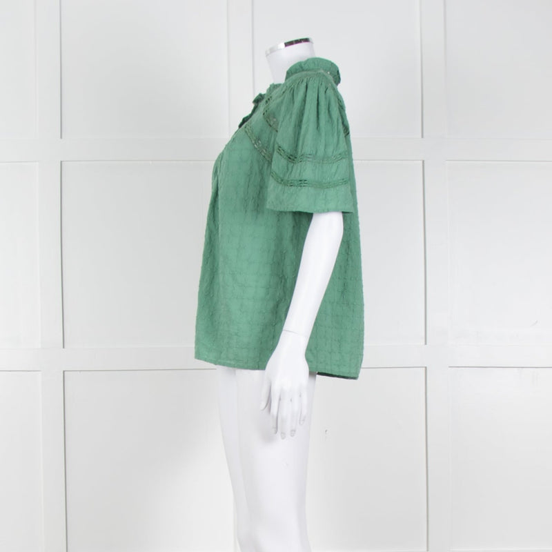 BA&SH Green Textured Short Sleeve Top