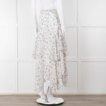 LoveShackFancy Cream Blue Floral Layered Skirt