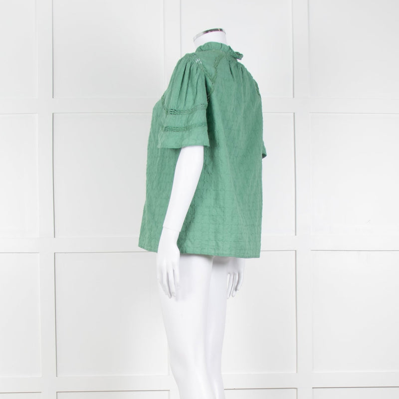 BA&SH Green Textured Short Sleeve Top