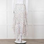 LoveShackFancy Cream Blue Floral Layered Skirt