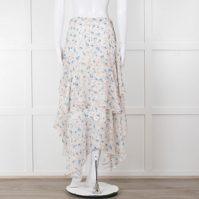 LoveShackFancy Cream Blue Floral Layered Skirt