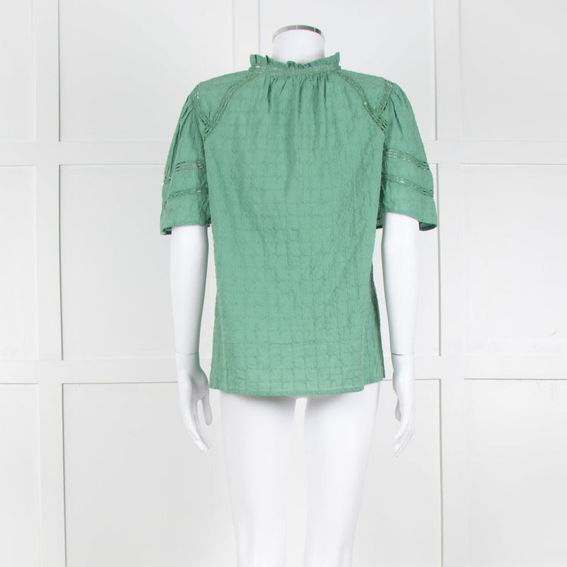 BA&SH Green Textured Short Sleeve Top