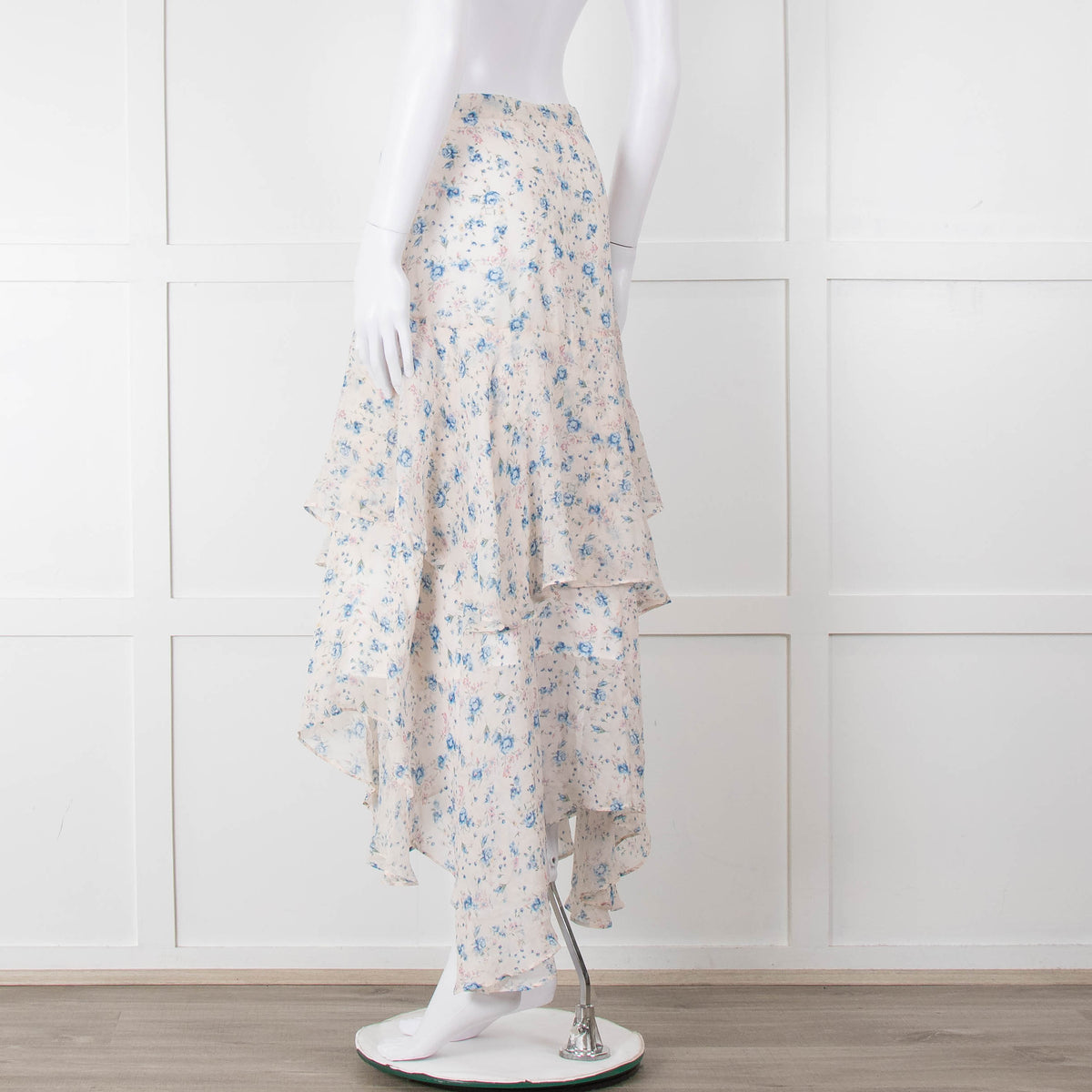 LoveShackFancy Cream Blue Floral Layered Skirt
