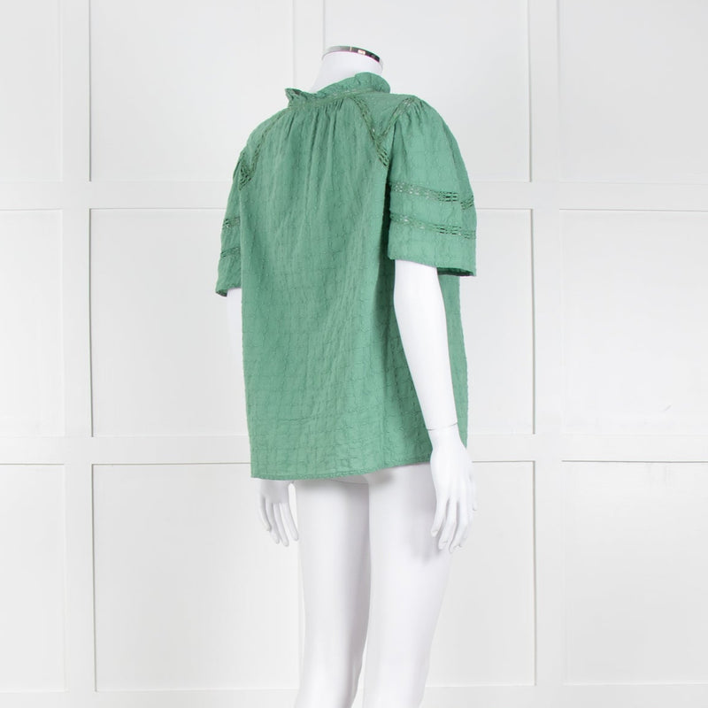 BA&SH Green Textured Short Sleeve Top