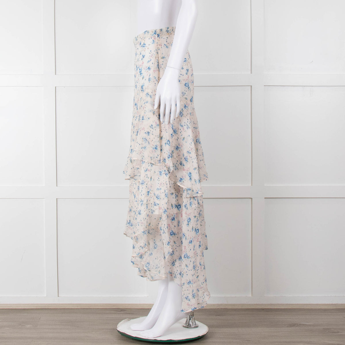 LoveShackFancy Cream Blue Floral Layered Skirt