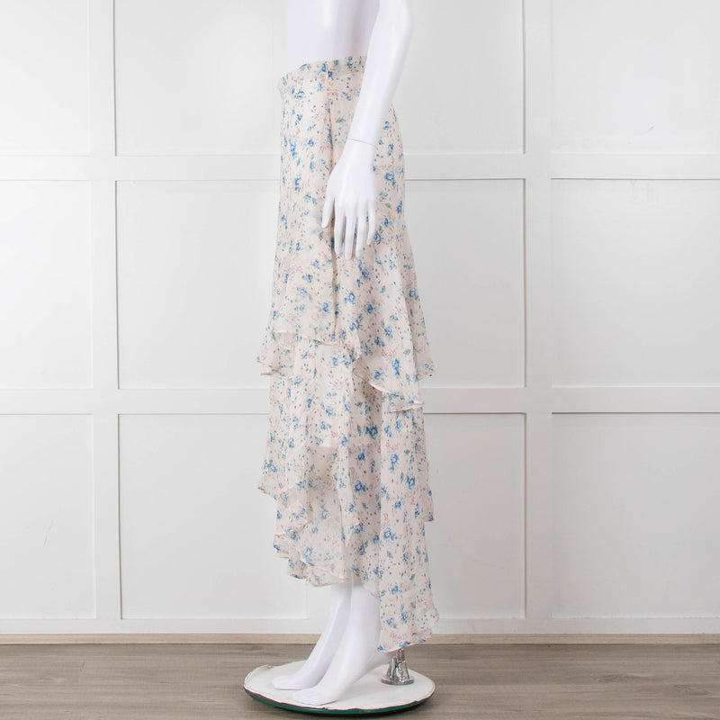 LoveShackFancy Cream Blue Floral Layered Skirt