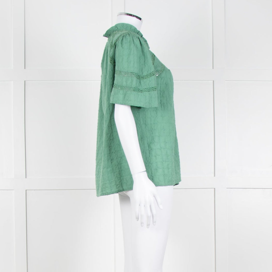 BA&SH Green Textured Short Sleeve Top