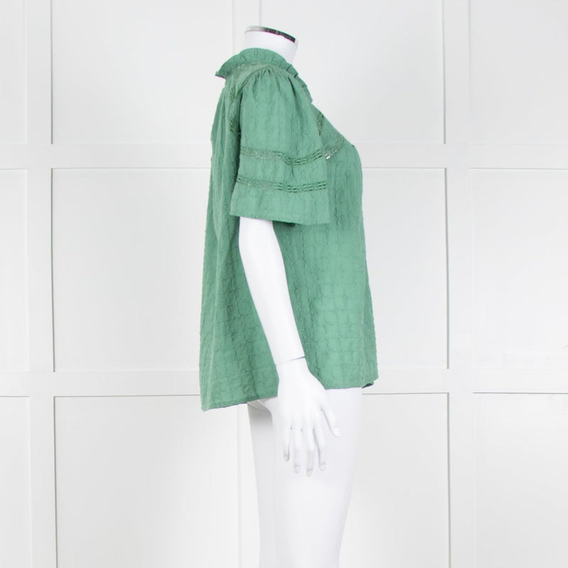 BA&SH Green Textured Short Sleeve Top