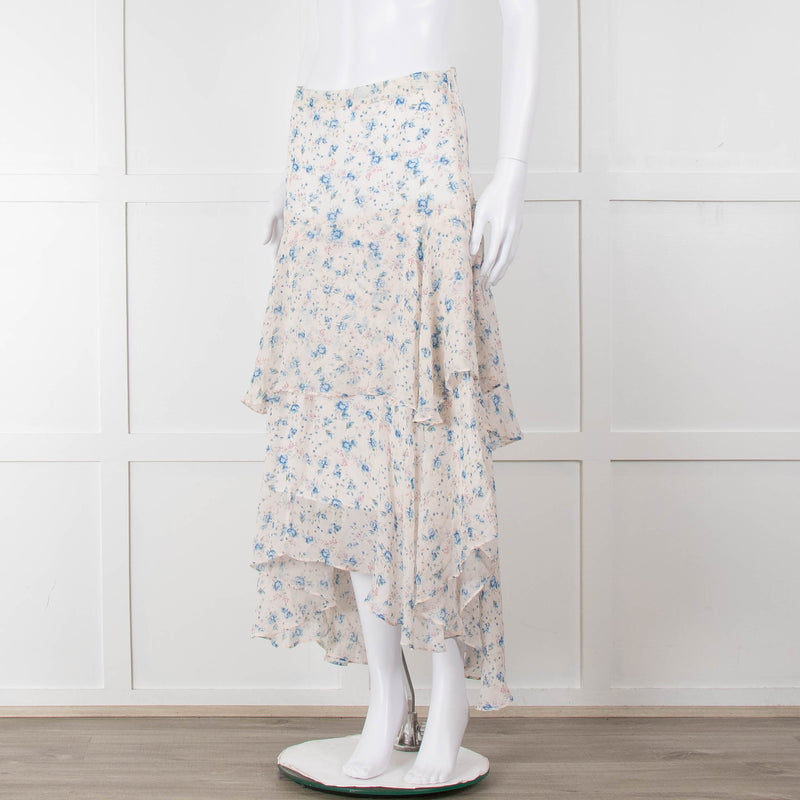LoveShackFancy Cream Blue Floral Layered Skirt