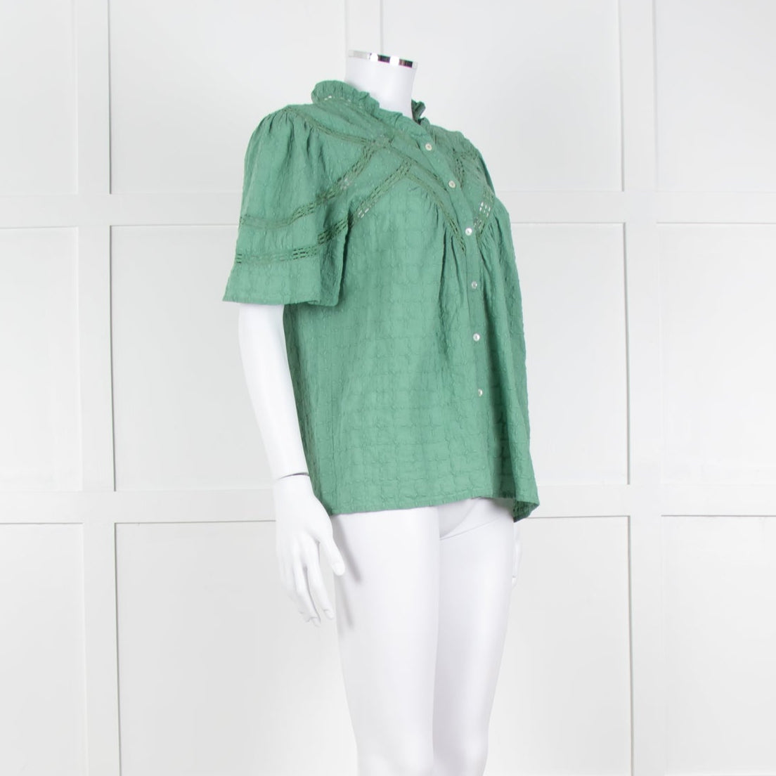 BA&SH Green Textured Short Sleeve Top