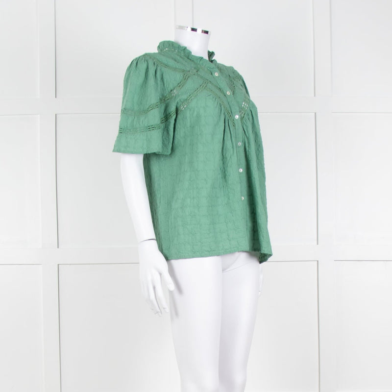 BA&SH Green Textured Short Sleeve Top