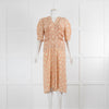 Bottega Veneta Peach Cream Floral Short Sleeve Button Front Silk Dress