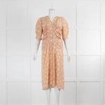 Bottega Veneta Peach Cream Floral Short Sleeve Button Front Silk Dress