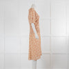 Bottega Veneta Peach Cream Floral Short Sleeve Button Front Silk Dress