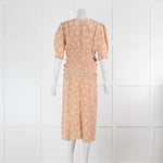Bottega Veneta Peach Cream Floral Short Sleeve Button Front Silk Dress