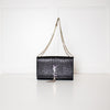 Saint Laurent Kate Medium Tassel Croc Embossed Crossbody Bag Silver