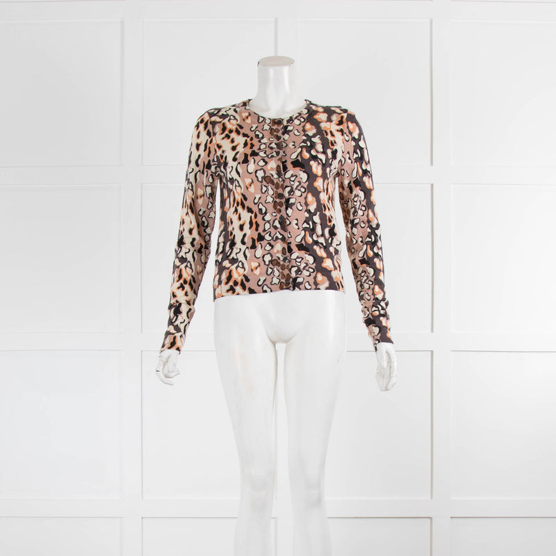 Diane Von Furstenberg Cream Blush Animal Print Cardigan