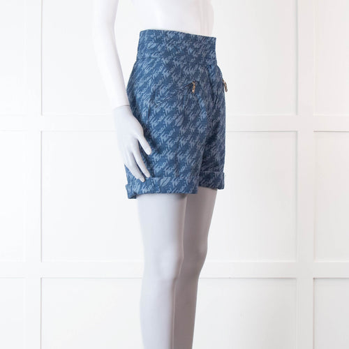 Fendi Blue Logo Chambray High Waisted Shorts