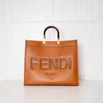 Fendi Large Sunshine Tote Bag in Brown Calfskin Leather