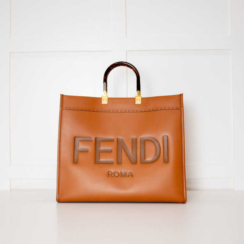 Fendi Large Sunshine Tote Bag in Brown Calfskin Leather