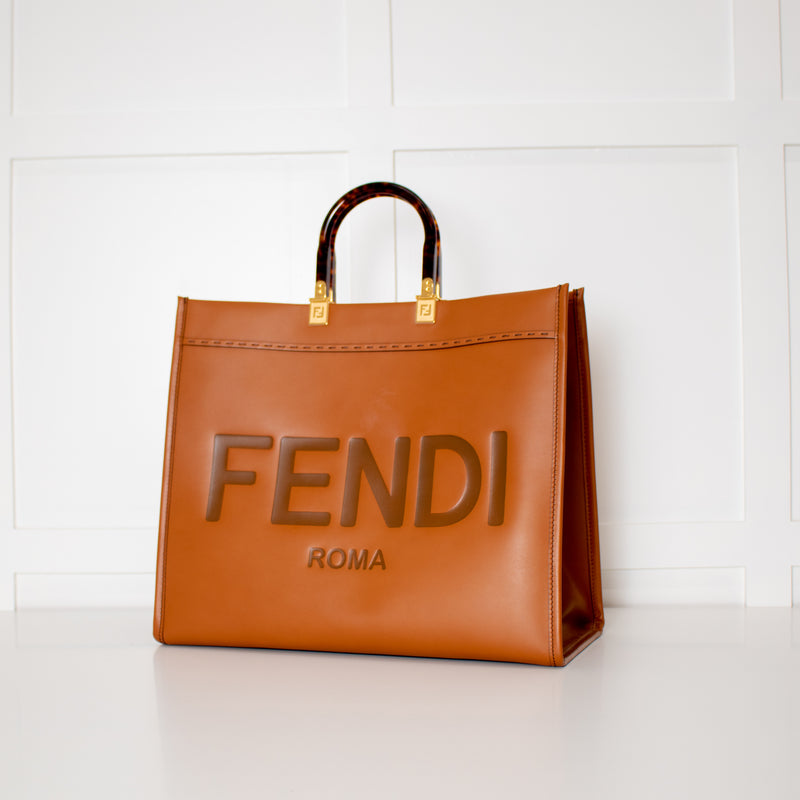 Fendi Large Sunshine Tote Bag in Brown Calfskin Leather