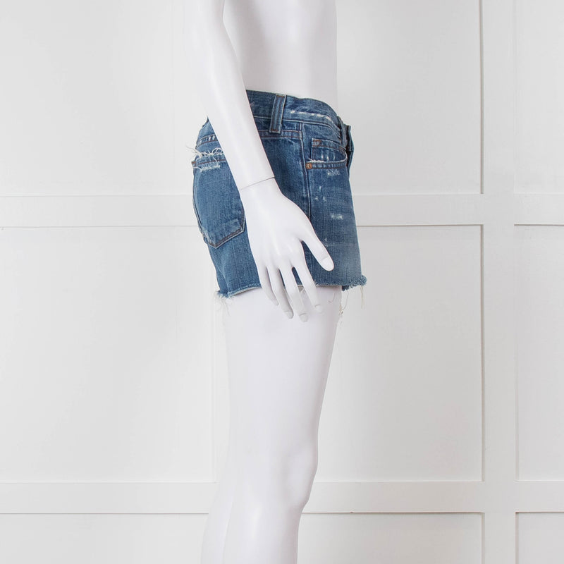 J Brand Blue Denim Raw Edges Shorts