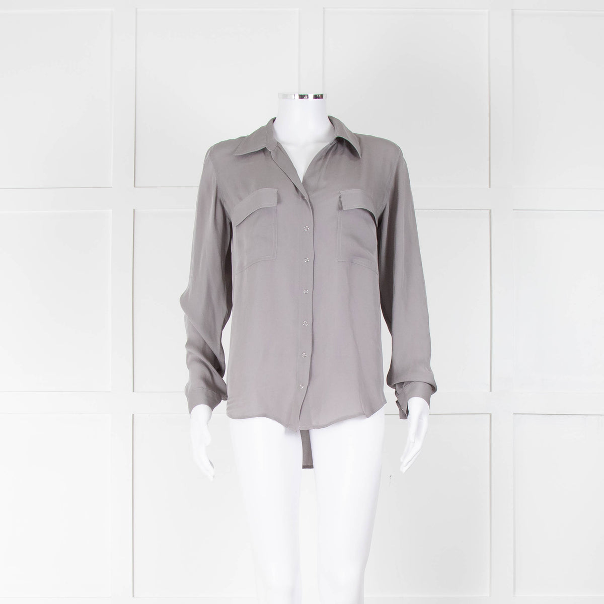 L'agence Grey Silk Long Sleeve Blouse