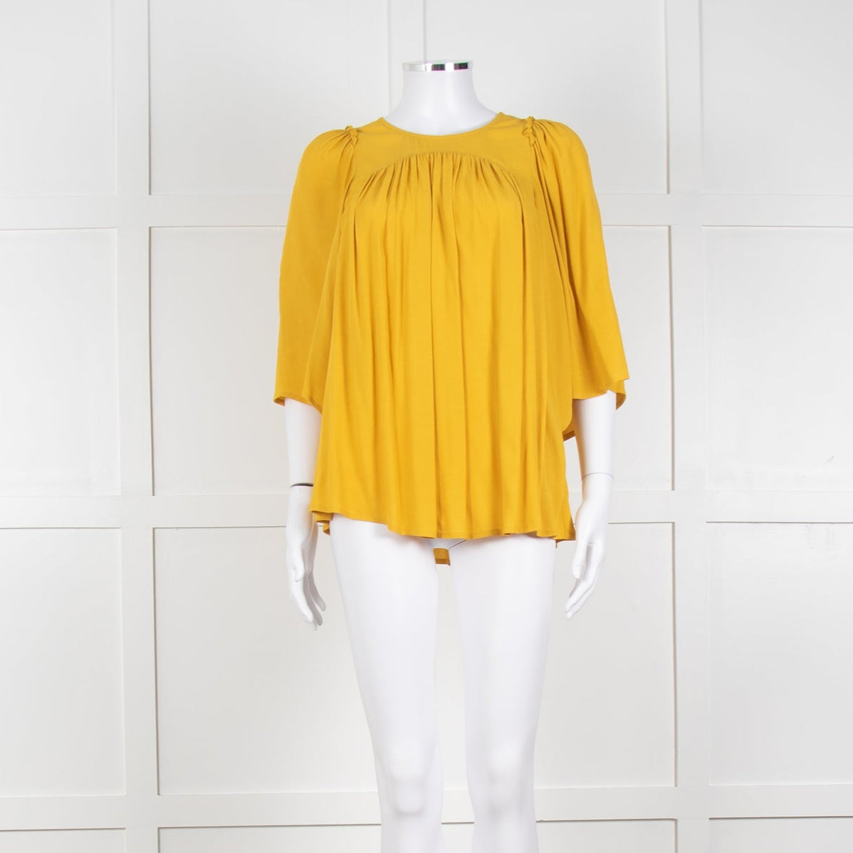 Ba&sh Mustard Pleated Blouse With Pleated Shoulder