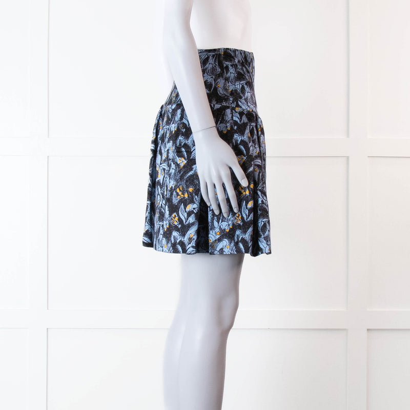 Christian Dior Black and Blue Sketchy Floral Silk and Wool Mix Mini Skirt