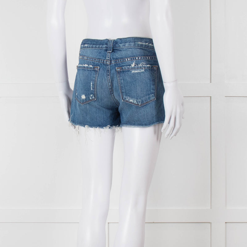 J Brand Blue Denim Raw Edges Shorts