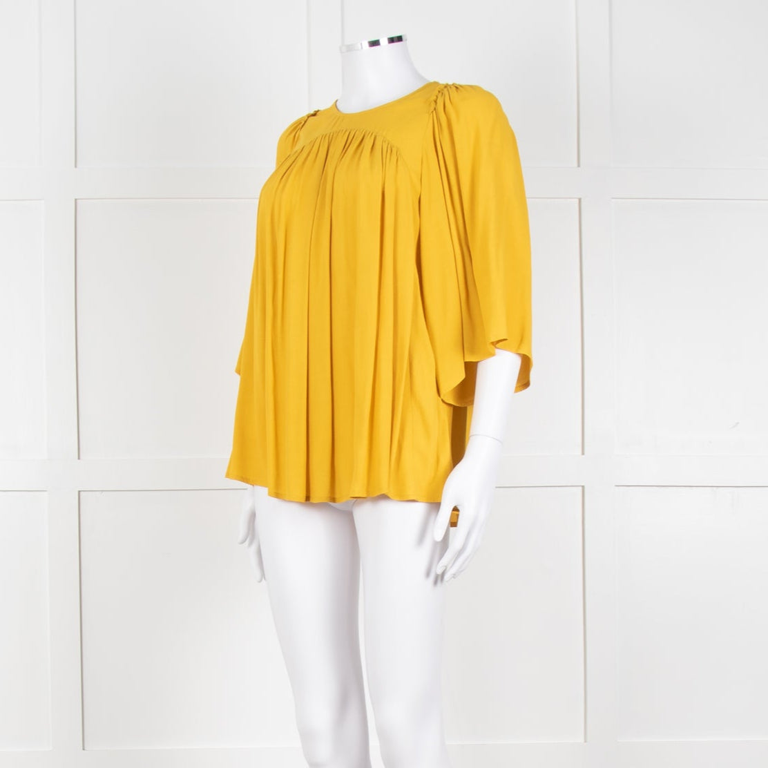Ba&sh Mustard Pleated Blouse With Pleated Shoulder