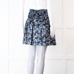 Christian Dior Black and Blue Sketchy Floral Silk and Wool Mix Mini Skirt
