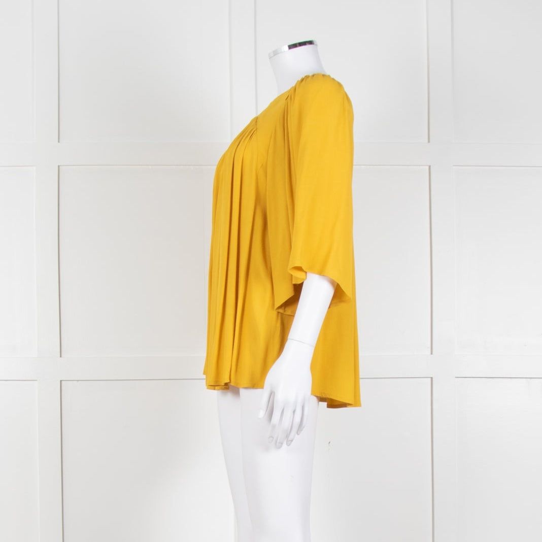 Ba&sh Mustard Pleated Blouse With Pleated Shoulder