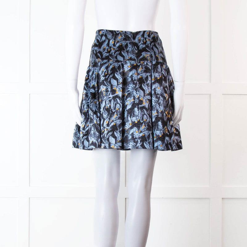 Christian Dior Black and Blue Sketchy Floral Silk and Wool Mix Mini Skirt