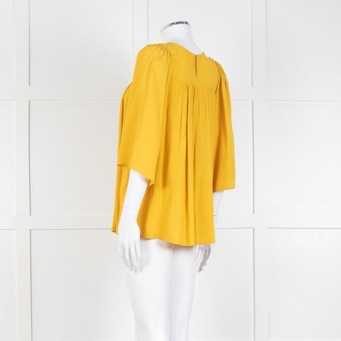 Ba&sh Mustard Pleated Blouse With Pleated Shoulder