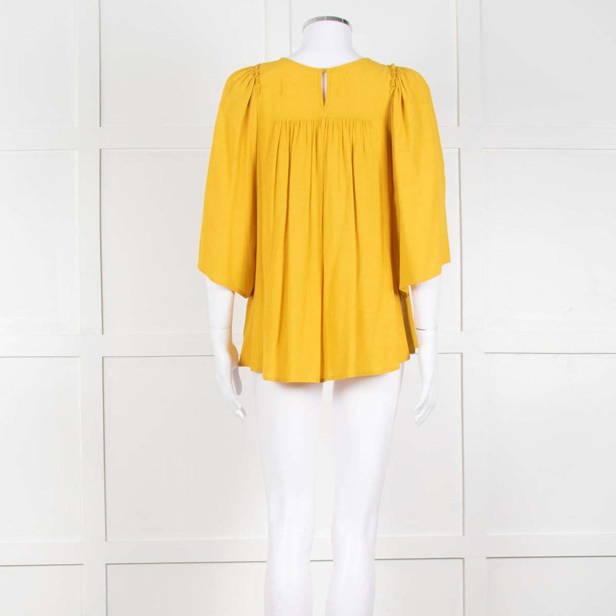 Ba&sh Mustard Pleated Blouse With Pleated Shoulder