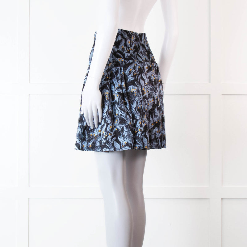 Christian Dior Black and Blue Sketchy Floral Silk and Wool Mix Mini Skirt