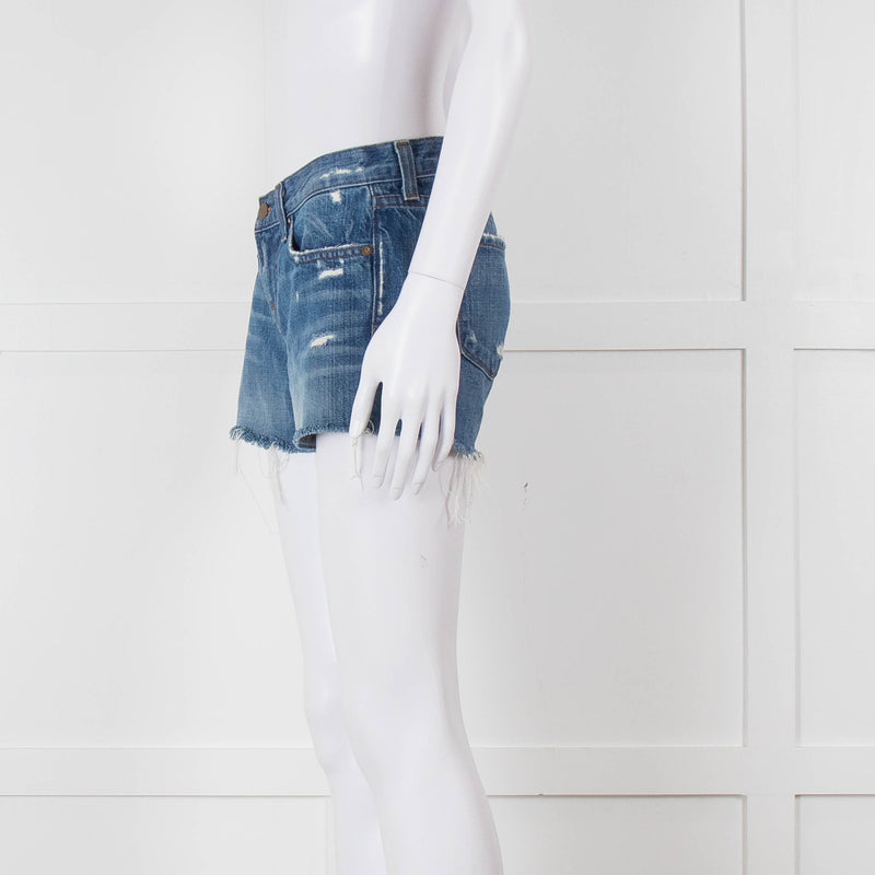 J Brand Blue Denim Raw Edges Shorts