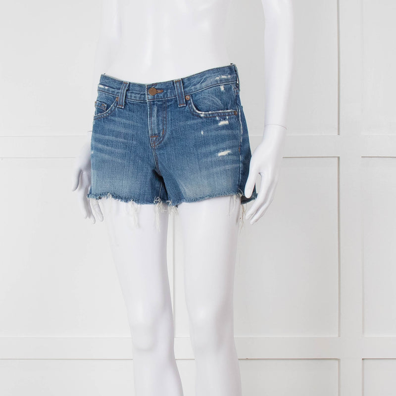 J Brand Blue Denim Raw Edges Shorts