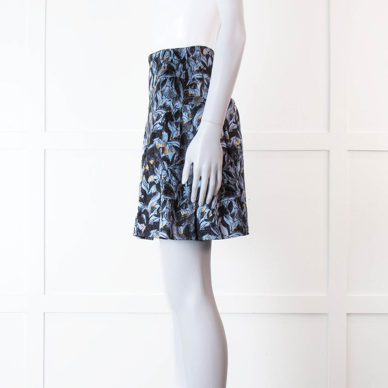 Christian Dior Black and Blue Sketchy Floral Silk and Wool Mix Mini Skirt