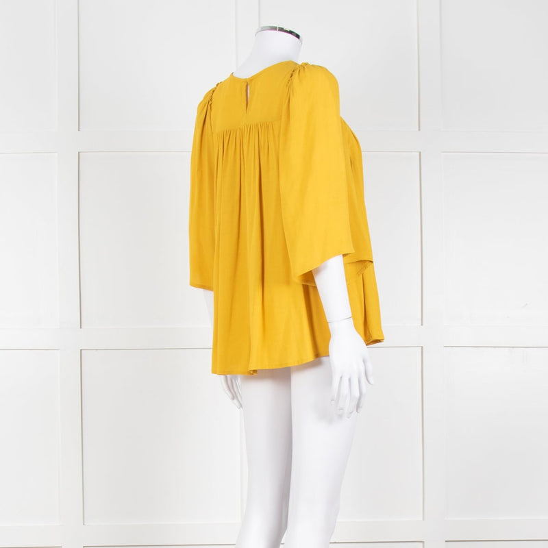 Ba&sh Mustard Pleated Blouse With Pleated Shoulder