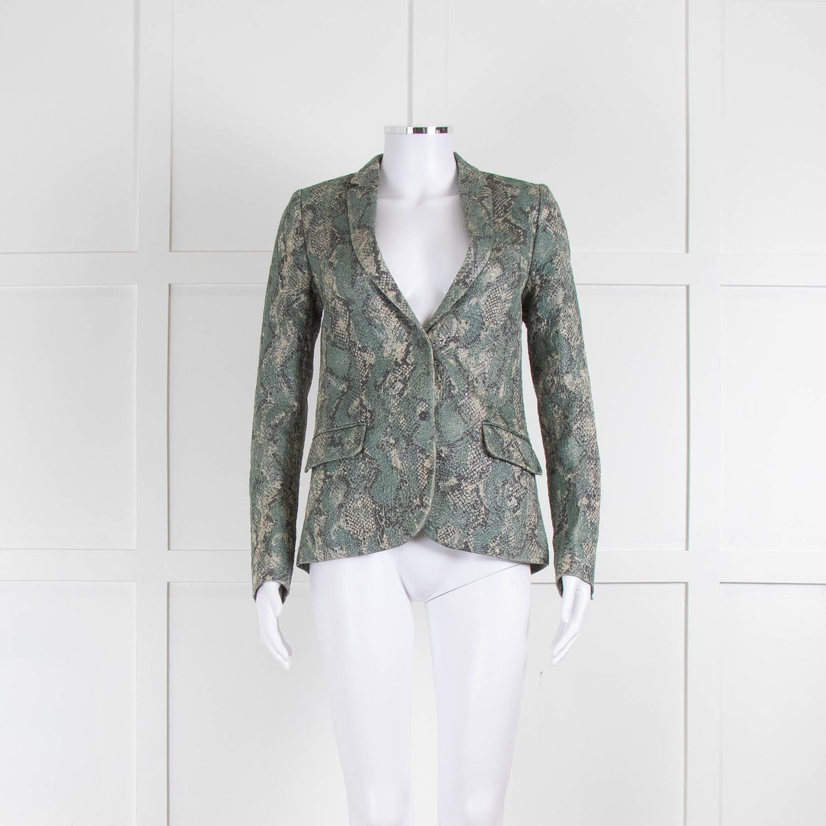 Zadig & Voltaire Pale Green Silver Textured Snake Print Blazer Jacket