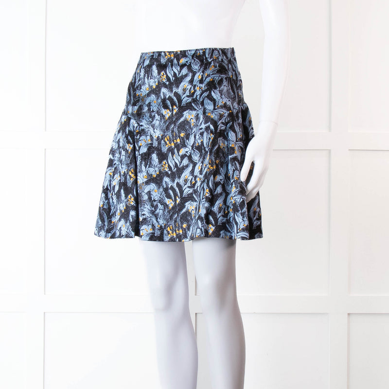 Christian Dior Black and Blue Sketchy Floral Silk and Wool Mix Mini Skirt
