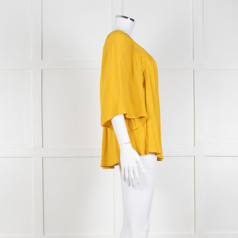 Ba&sh Mustard Pleated Blouse With Pleated Shoulder
