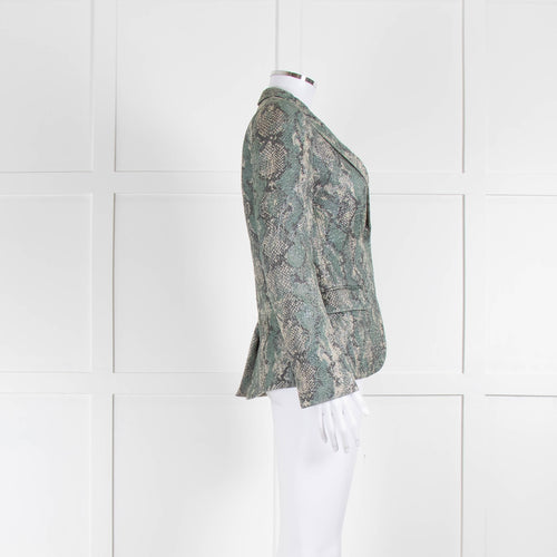 Zadig & Voltaire Pale Green Silver Textured Snake Print Blazer Jacket