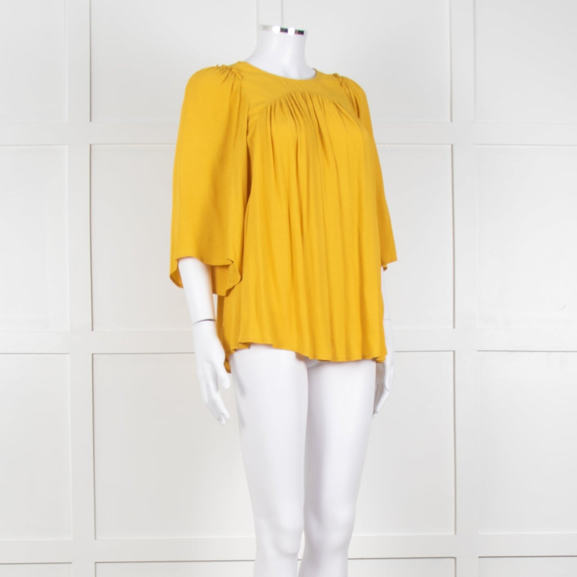 Ba&sh Mustard Pleated Blouse With Pleated Shoulder